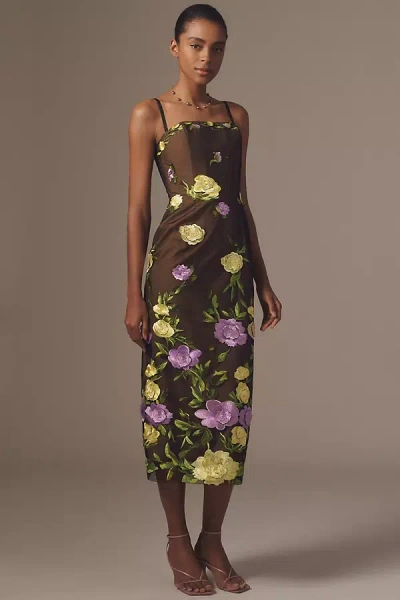 Helsi Gemma Sleeveless 3d Floral Midi Dress In Brown