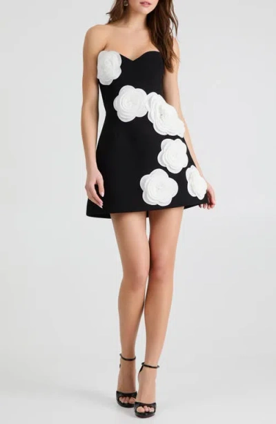 Helsi Gia Floral Appliqué Strapless Minidress In Black