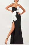 Helsi Gisele 3d Floral Appliqué Strapless Gown In Black