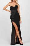 Helsi Gisele 3d Floral Appliqué Strapless Gown In Black