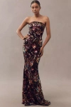 Helsi Helen Strapless Floral Sequin Mermaid Maxi Dress In Burgundy