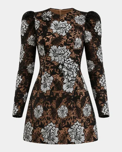 Helsi Ines Puff-sleeve Floral Lace Mini Dress In Blackwhite