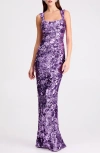 Helsi Iris Floral Sequin Gown In Purple