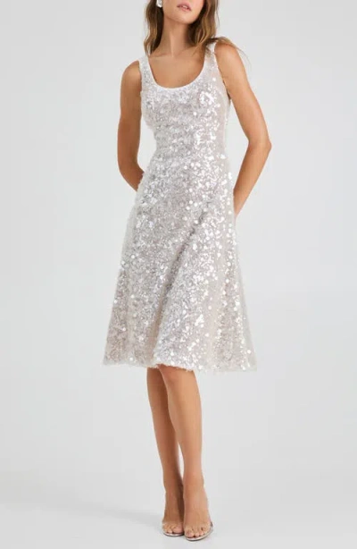 Helsi Isla Sequin Fit & Flare Cocktail Dress In White