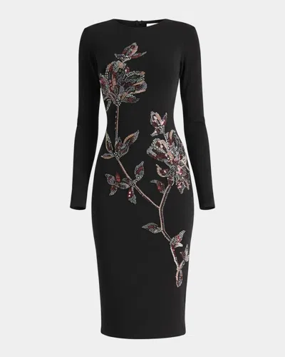 Helsi Ivy Sequin Floral Bodycon Midi Dress In Black
