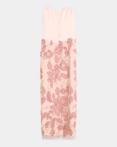 Helsi Julia Strapless Sweetheart Corset Floral Gown In Blush Pink