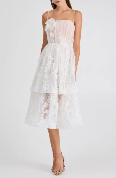 Helsi Juliette Floral Appliqué Tiered Cocktail Midi Dress In White