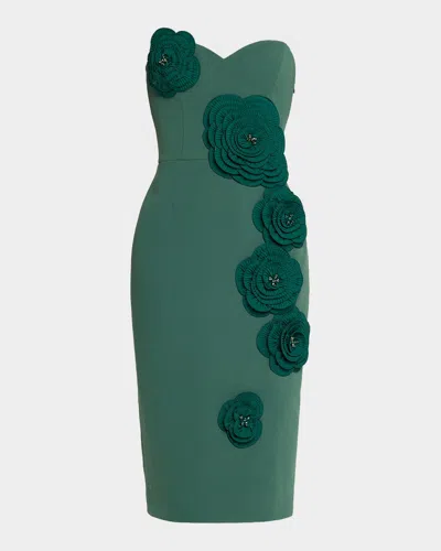 Helsi Kaia Strapless Floral Applique Midi Sheath Dress In Green