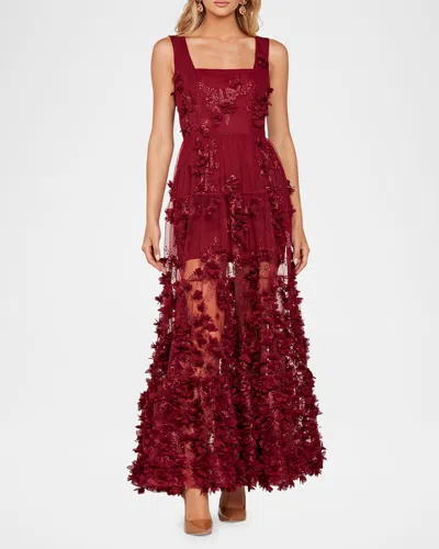 Helsi Kate Embroidered Floral Applique Gown In Wine