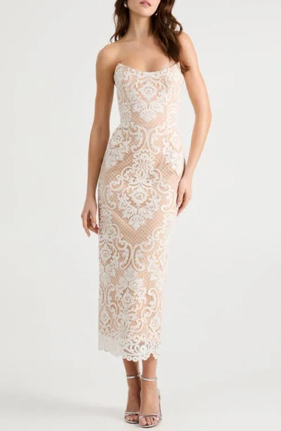 Helsi Kendall Beaded Lace & Mesh Column Dress In White