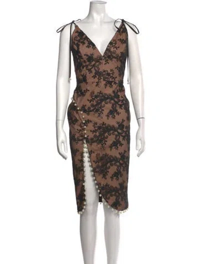 Pre-owned Helsi Lace Pattern Midi Length Dress In Black/brown