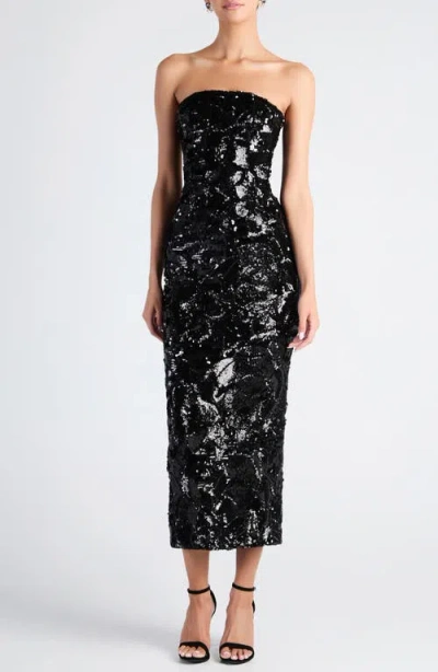 Helsi Leslie Pattern Sequin Strapless Gown In Black
