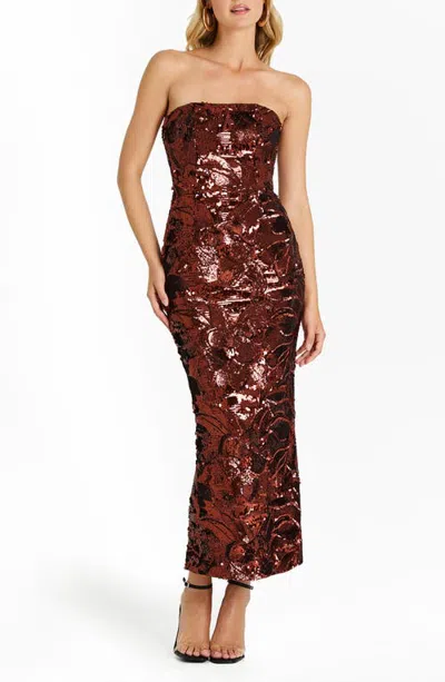 Helsi Leslie Pattern Sequin Strapless Gown In Copper
