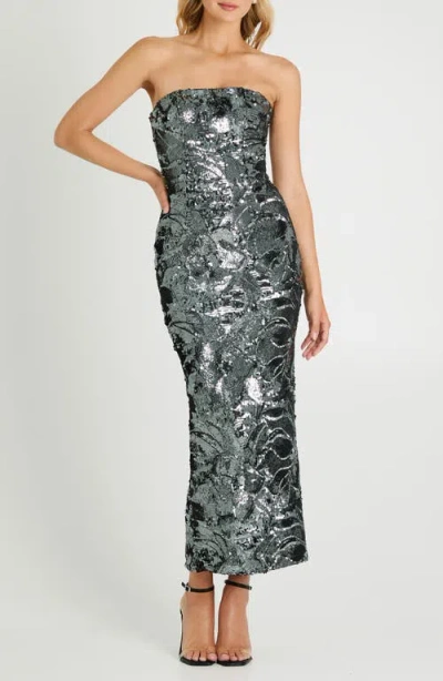 Helsi Leslie Pattern Sequin Strapless Gown In Gray