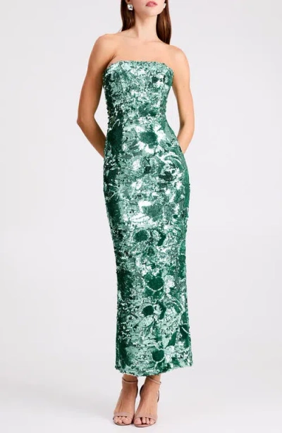 Helsi Leslie Pattern Sequin Strapless Gown In Green