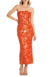 Helsi Leslie Pattern Sequin Strapless Gown In Orange