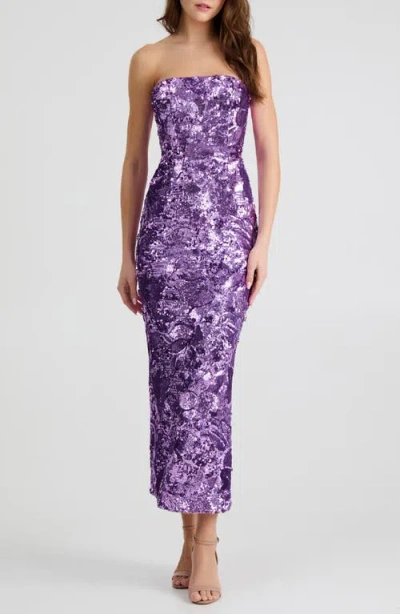 Helsi Leslie Pattern Sequin Strapless Gown In Purple