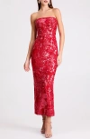 Helsi Leslie Pattern Sequin Strapless Gown In Red