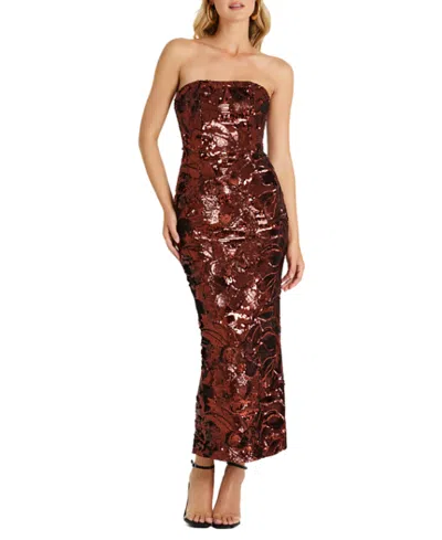 Helsi Leslie Sequin Strapless Gown In Brown