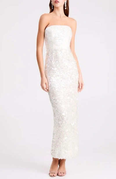 Helsi Leslie Sequin Stretch Velvet Column Gown In White