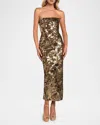Helsi Leslie Strapless Sequin Column Gown In Antique Gold