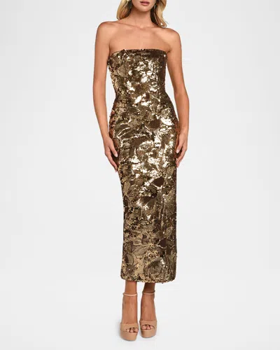 Helsi Leslie Strapless Sequin Column Gown In Antique Gold