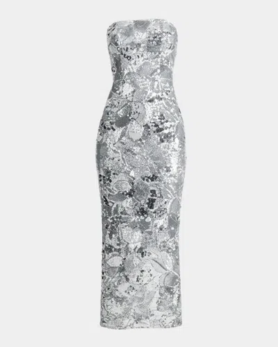 Helsi Leslie Strapless Sequin Column Gown In Platinum