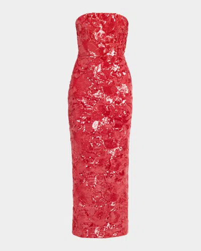Helsi Leslie Strapless Sequin Column Gown In Strawberry
