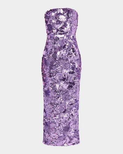 Helsi Leslie Strapless Sequin Column Gown In Violet
