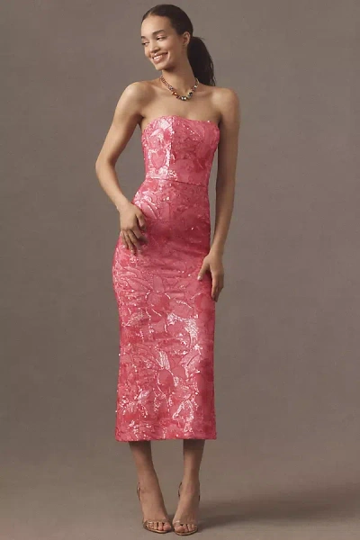 HELSI LESLIE STRAPLESS SEQUIN MESH MIDI DRESS