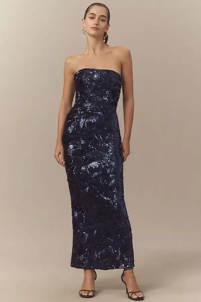 Helsi Leslie Strapless Sequin Mesh Midi Dress In Blue
