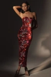Helsi Serena Strapless Floral Sequin Column Gown In Red