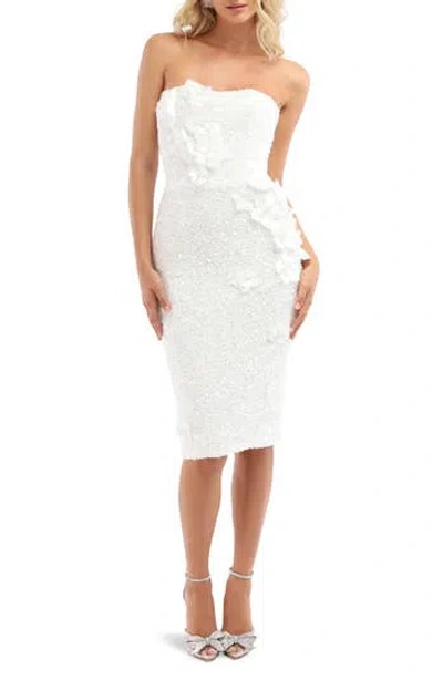 Helsi Liliana Sequin Floral Appliqué Strapless Cocktail Dress In White
