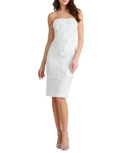 Helsi Liliana Strapless Dimensional Floral Sequin Midi Dress In White