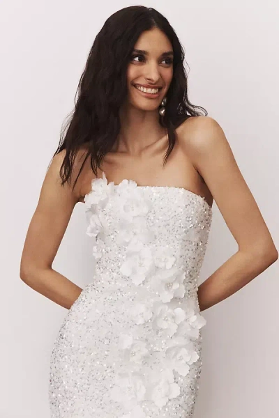 Helsi Liliana Strapless Floral Appliqué Stretch Sequin Midi Dress In White