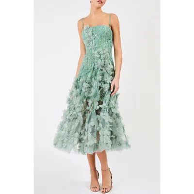Helsi Lily Sequin Floral Appliqué Midi Dress In Green