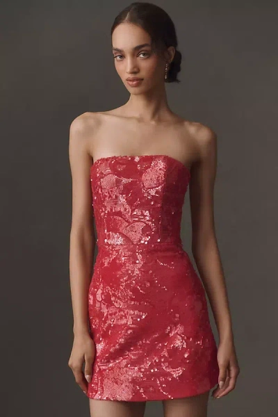 Helsi Linda Strapless Floral Sequin A-line Mini Dress In Red