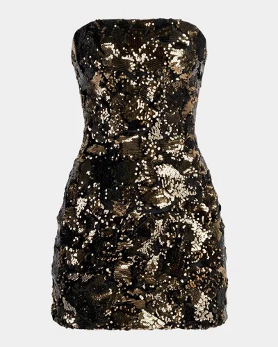 Helsi Linda Strapless Floral Sequin A-line Mini Dress In Green
