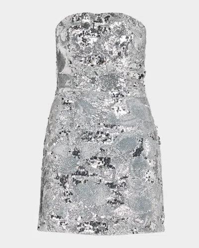Helsi Linda Strapless Floral Sequin A-line Mini Dress In Silver