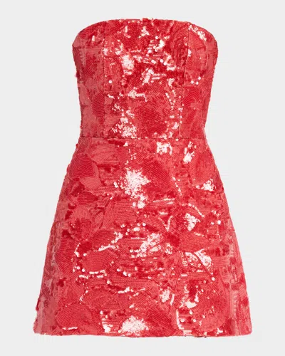 Helsi Linda Strapless Floral Sequin A-line Mini Dress In Strawberry