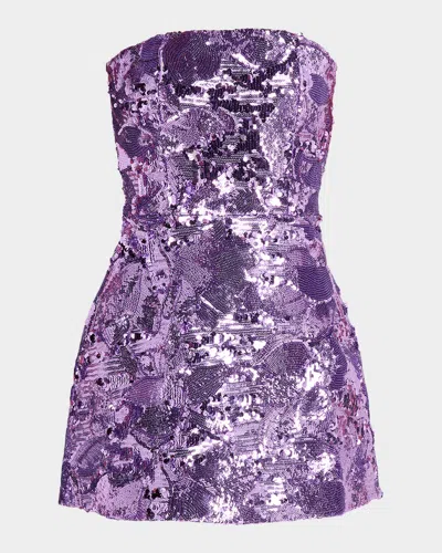 Helsi Linda Strapless Floral Sequin A-line Mini Dress In Violet