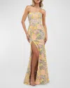 HELSI LOLA STRAPLESS SEQUIN FLORAL TRUMPET GOWN