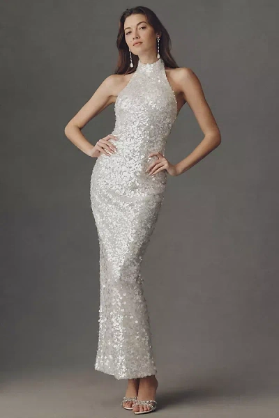 Helsi Louisa Halter Sequin Maxi Dress In Silver