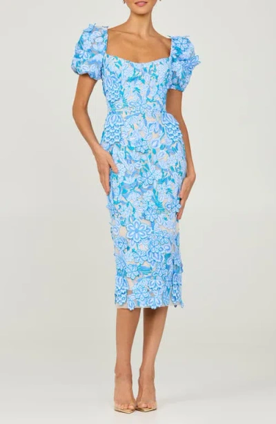 Helsi Lucia Floral Embroidered Cocktail Midi Dress In Blue Floral