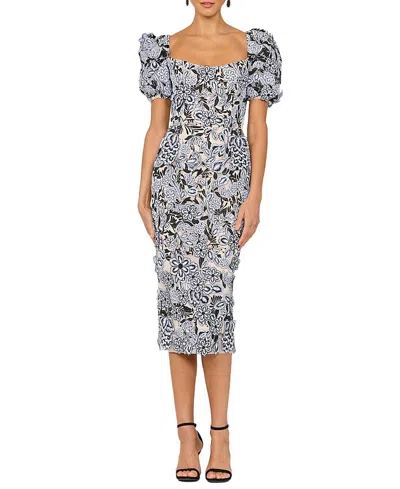 Helsi Lucia Puffy Sleeve Floral Midi Dress In Blue
