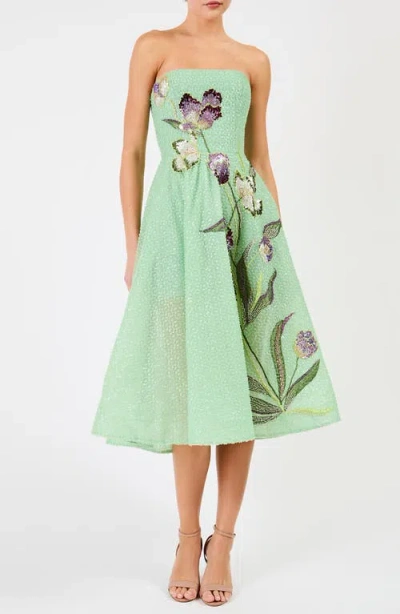 Helsi Lyla Beaded Strapless Fit & Flare Midi Dress In Green