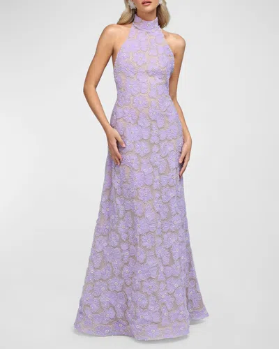 Helsi Marcella Beaded Backless Halter Gown In Lavender