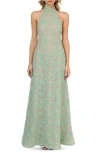 Helsi Marcella Floral Embellished Halter Gown In Sage