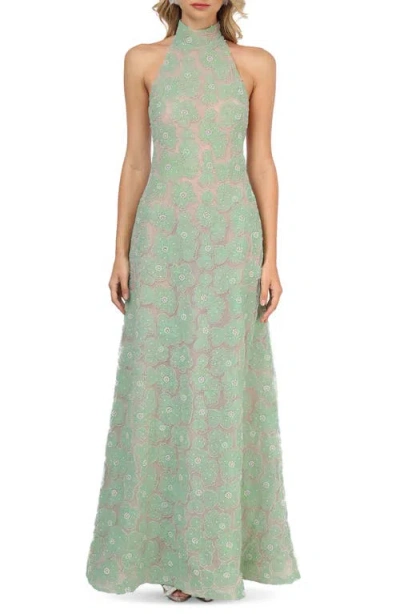 Helsi Marcella Floral Embellished Halter Gown In Sage