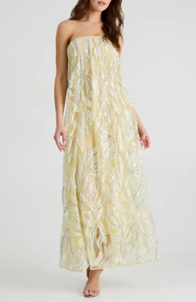Helsi Margot Bead & Appliqué Strapless Mesh Gown In Yellow